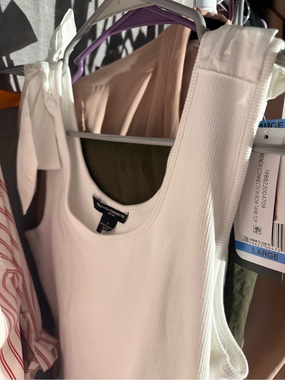 French Connection White Ribbed Scoop Neck Tank Top